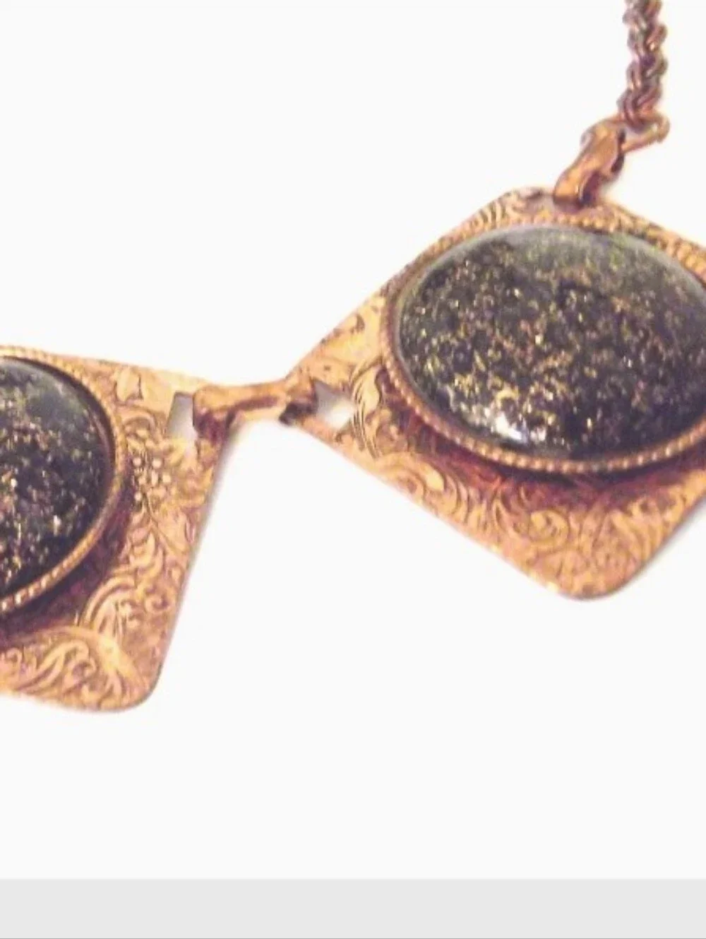 Vintage 50s 60s copper pannel confetti gold stone lucite bib Collar necklace